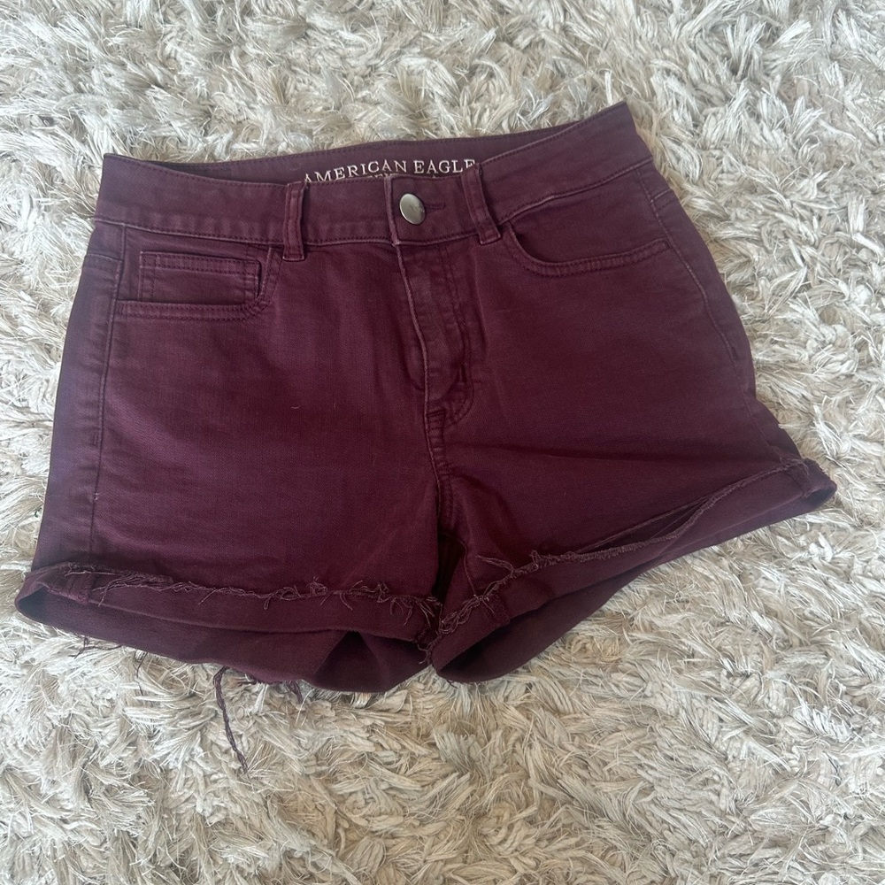 American Eagle Super Super Stretch Maroon Jean Shorts